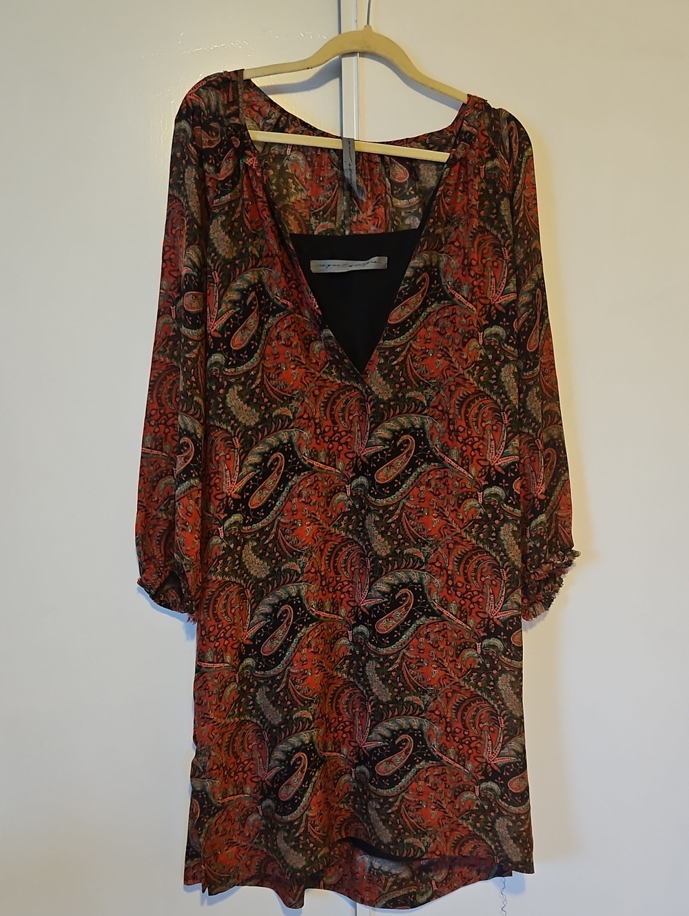 Paisley V-Neck Long Sleeve Dress in Red Multi
